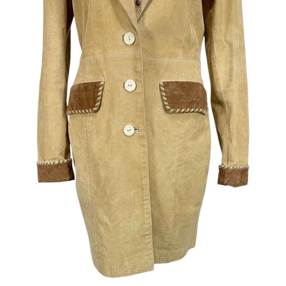 Vintage Lew Margam Suede Y2k Western Mid Length Leather Coat Size 8 - Picture 6 of 12